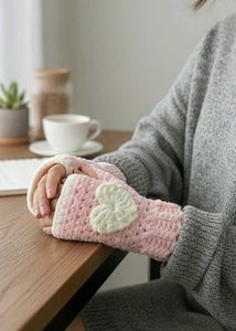 Pink Heart Crochet Gloves