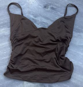 Chic Brown Ruched Camisole Top