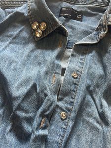 Denim Shirt with Embellished Collar