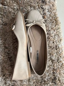 Women's Beige Ballet Flats with Bow
