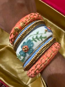 Set of Embroidered Silk Thread Bangles