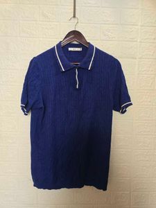 Men's Blue Cable Knit Polo Shirt