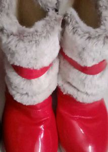 Cozy Red &amp; White Faux Fur Boots
