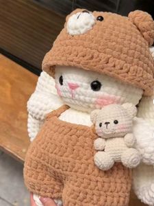 Crocheted Bunny Toy with Bear Hat