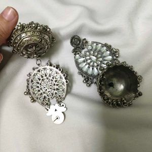Elegant Oxidized Silver Jhumka Earrings