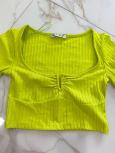 S Neon Green Ribbed Cropped Top