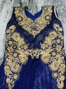 Royal Blue Embroidered Anarkali Gown with Dupatta