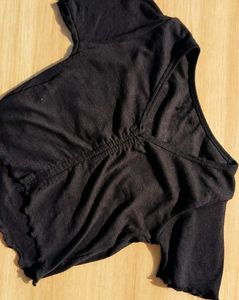 Chic Black Lettuce Trim Top