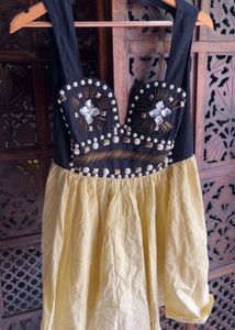 Embellished Black &amp; Yellow Mini Dress