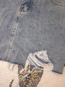 Distressed Denim Skirt with Belt