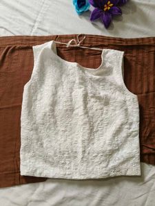 White Textured Sleeveless top
