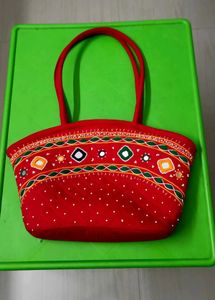 Embroidered Red Tote Bag