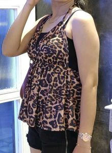 y2k Leopard Print Peplum Top