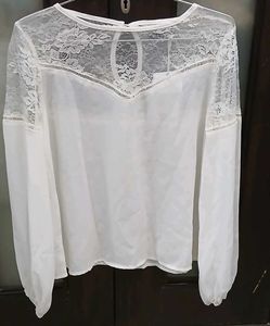 Elegant Lace Trim White Top