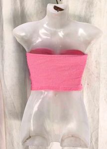 Pink Textured Twist Bustier Top