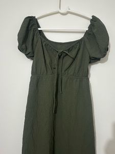 Green Puff Sleeve Tie Front mini Dress