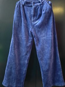 Blue Corduroy Wide Leg Pants