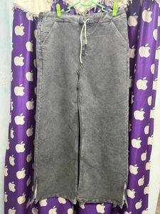 Charcoal Acid-Wash Wide-Leg Trousers