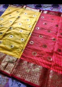 Vibrant Yellow Saree with Red Blouse
