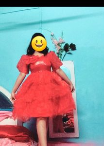 Chic Red Tulle Party Dress