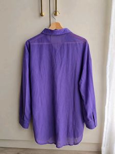 Sheer Purple Oversized Button-Up Shirt