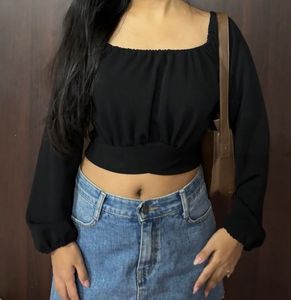 Black Square Neck Crop Top