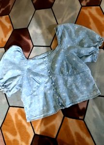 Light Blue Star Print Cropped Top