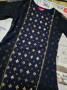 Elegant Navy Blue Kurta Set with Golden Print