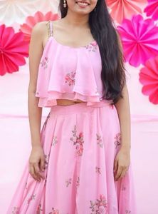 Indiya Pink Floral Layered Cami Top & Maxi Skirt