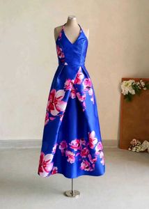 Royal Blue Floral Halter Neck Gown 💙✨