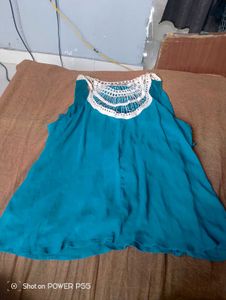 Vibrant Blue Tiered Crochet Neck Dress