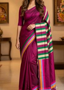 Elegant Magenta Saree with Striped Border