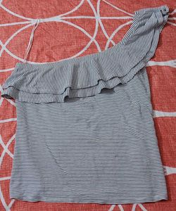 Chic Striped One-Shoulder Top with Ruffle