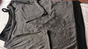 Stylish Grey crop Graphic T-Shirt one off shoulder
