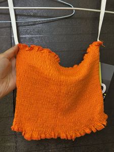 Vibrant Orange Smocked Tube Crop Top