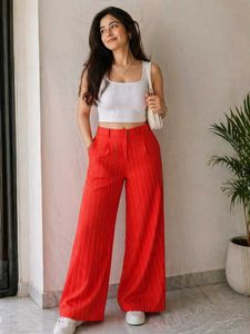 Red Pinstripe Wide Leg Pants