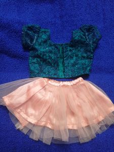 Customized Crop Top With Puff Sleeves  And Skirt