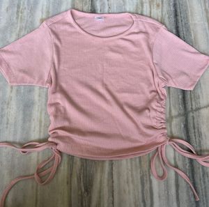Pastel Pink Ribbed Ruched Crop Top