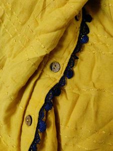 Vibrant Yellow Kurta with Black Lace Trim