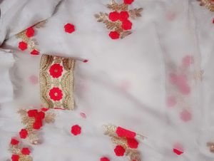 beautiful White Lehenga Choli with Red Embroidery❤