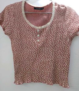 Floral Print Ribbed Top