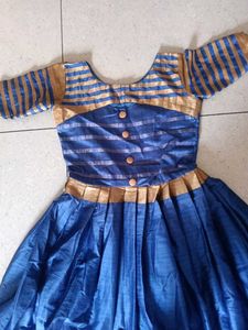 Royal Blue Ethnic Gown with Gold Trim