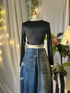 Black Velvet Crop Top with Rhinestone Fringe