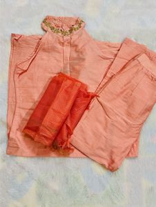 Elegant Peach Kurta Set with Dupatta