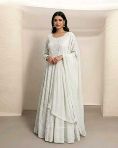 White Anarkali Gown with Dupatta