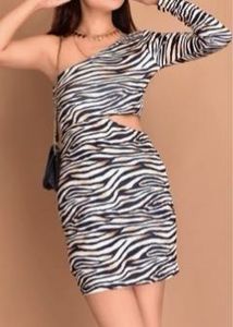 Zebra Print One Shoulder Mini Dress
