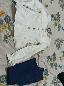 White Ruffle Sleeve Top with Buttons