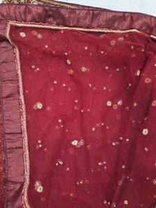 Bridal Embroidered Maroon Net Dupatta