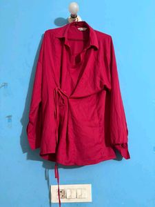 Chic Pink Tie-Waist Shirt