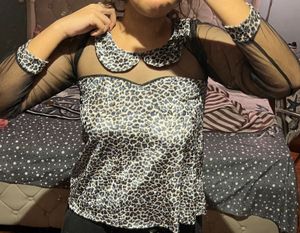 Y2K Leopard Mesh Club Top